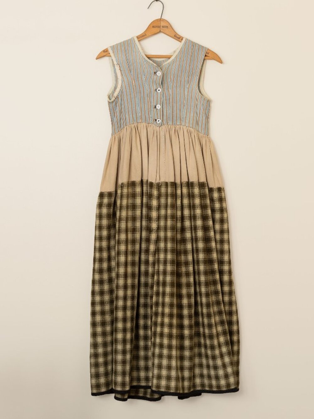 Vtg 70s Handmade Prairie Dress Pioneer Rustic Farmhouse Plaid Striped Maxi Women